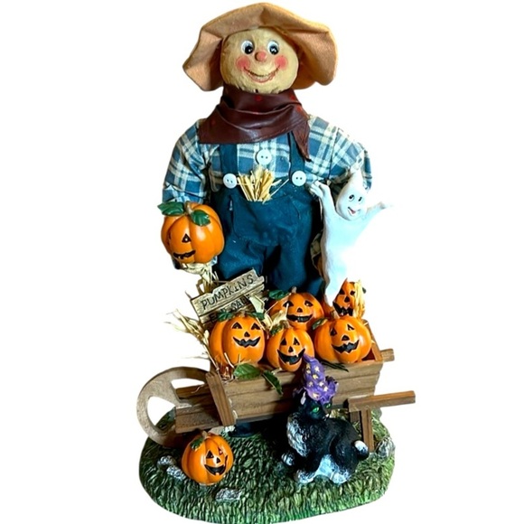 None Other - Vintage Halloween Scarecrow Fabric and Paper Mache 11” Figurine Autumn Harvest